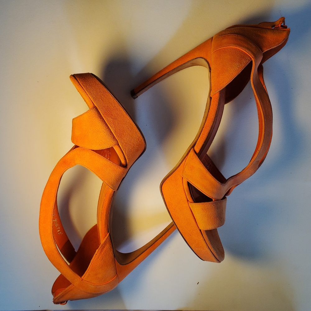 Alexander McQueen 2013 Armadillo Suede Orange Heel Sandals